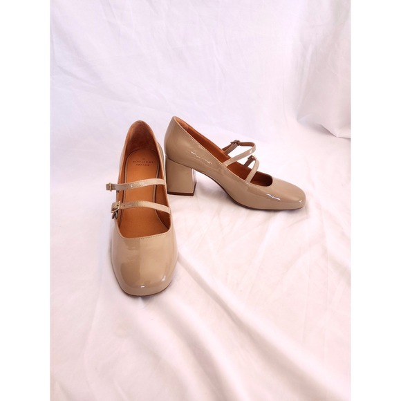 Sezane Shoes - Sezane Paula Babies Mary Jane Nude Patent Leather Block Heel Pumps Size 39 US 8